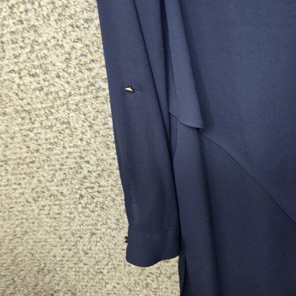 Chicos Top Womens 0 US Small Navy Blue Tunic Sheer Roll Tab Sleeve Blouse - Picture 3 of 7